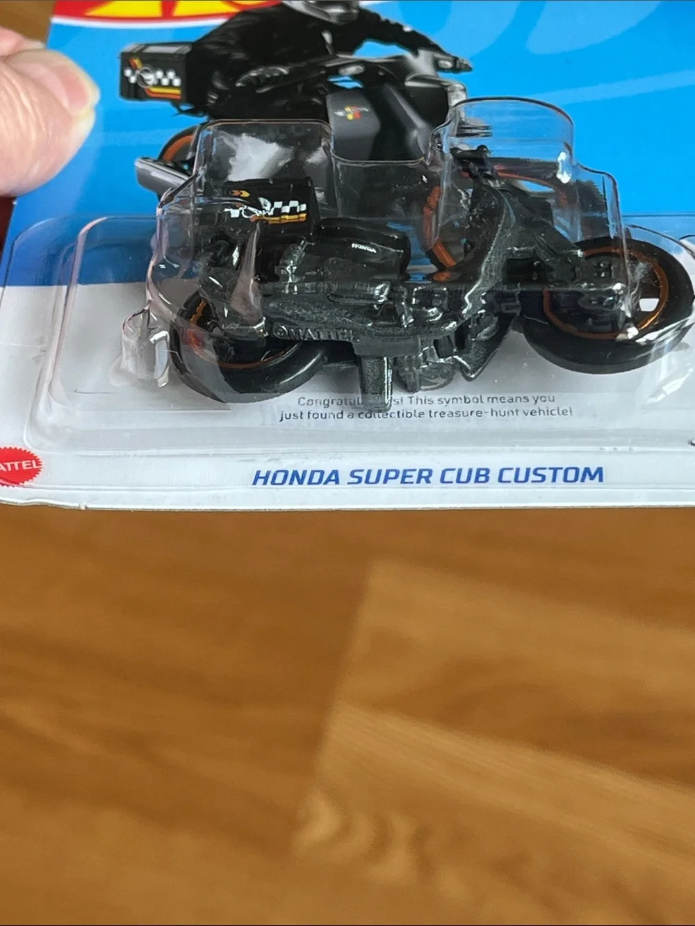Hot Wheels Treasure Hunt Honda Super Cub Custom Toy Motorcycle - Black & Orange